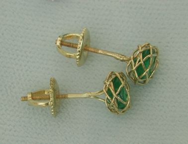 Emerald earrings, two 5x6 knot settings