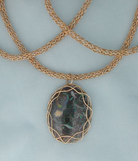 Koroit Opal with 24 inch knotted chain.