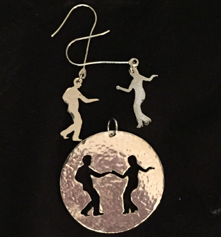 swing dancers pendant and earrings